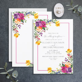 Trendy Technicolor Boho Floral Wedding Empfang Einladung