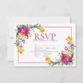 Trendy Technicolor Boho Floral Wedding RSVP Karte (Vorderseite)