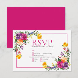 Trendy Technicolor Boho Floral Wedding RSVP Karte