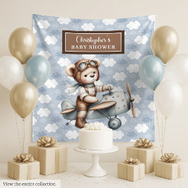 Trendy Teddy Bär Pilot Baby Dusche Hintergrund Wandteppich