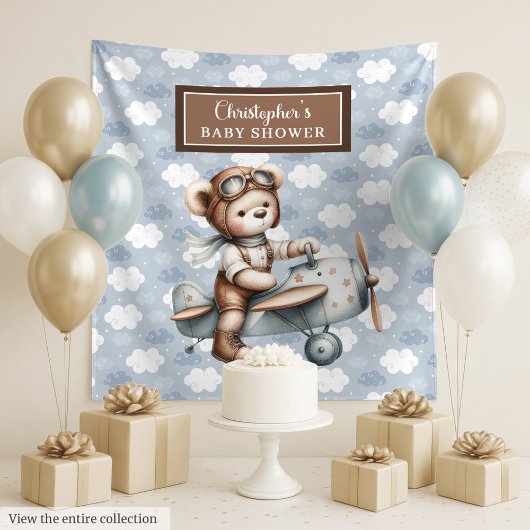 Trendy Teddy Bär Pilot Baby Dusche Hintergrund Wandteppich