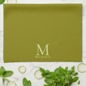 Trendy Template Monogram Name Elegant Olive Green Geschirrtuch (Gefaltet)