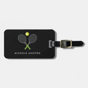 Trendy Tennis Racquet und Ball Personalisiert Blac Gepäckanhänger