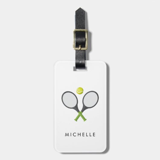 Trendy Tennis Racquet und Ball Personalisiert Gepäckanhänger (Vorderseite vertikal)