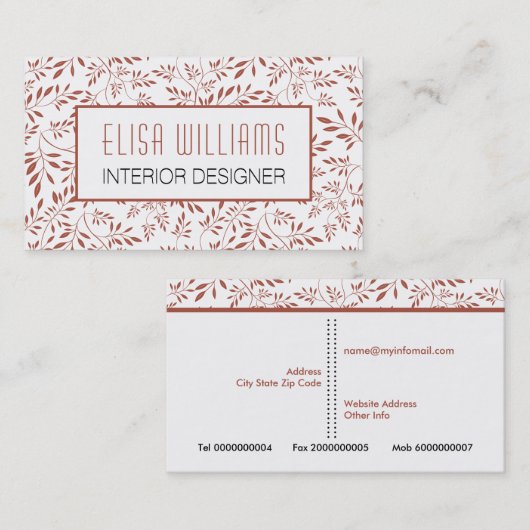 Trendy Terracotta Blätter Blumenmuster und Rahmen Visitenkarte (Vorne/Hinten)
