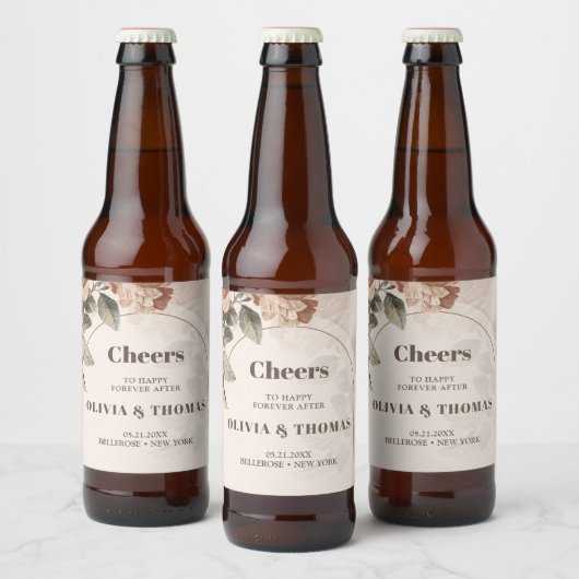 Trendy Terracotta Blume Salbeibraun Farbbogen Bierflaschenetikett (Flaschen)