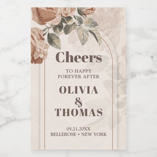 Trendy Terracotta Blume Salbeibraun Farbbogen Weinetikett (Einzelnes Label)