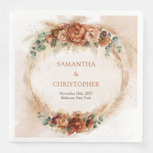 Trendy Terracotta Bordeaux Blume Grünpflanzen Pamp Serviette