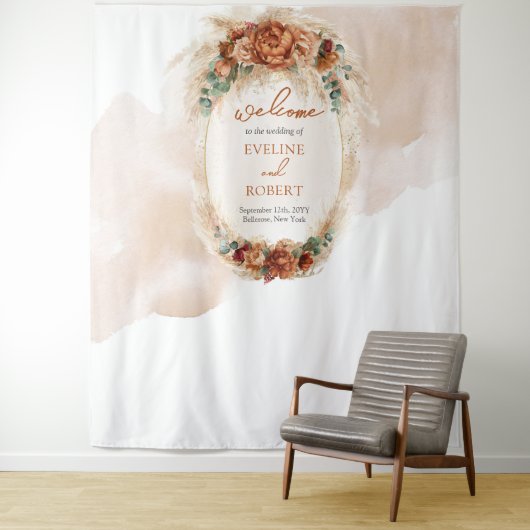 Trendy terracotta burgundy pampas bogen Background Wandteppich (Beispiel)