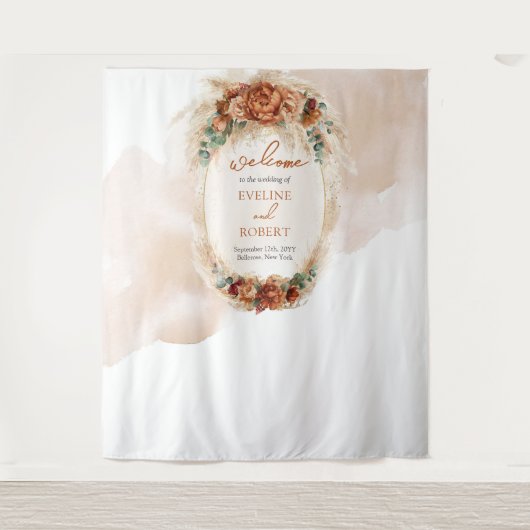 Trendy terracotta burgundy pampas bogen Background Wandteppich (Vorderseite)