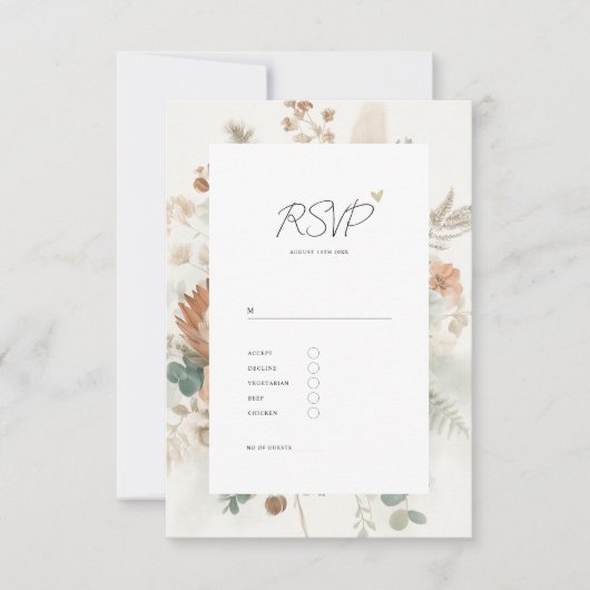 Trendy Terracotta Flowers and Meal Wedding RSVP Karte (Vorderseite)