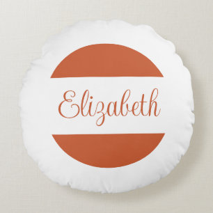 Trendy Terracotta Orange Handgeschriebener Name Rundes Kissen