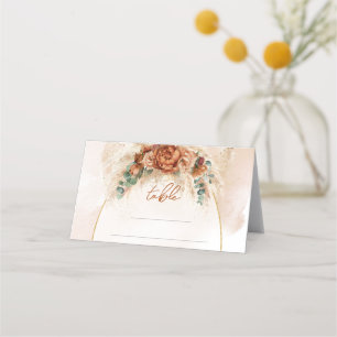 Trendy Terracotta und bordeauxfarbene Blume Platzkarte