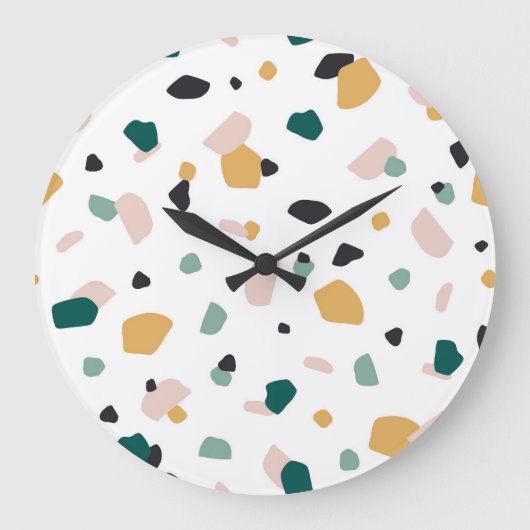 Trendy Terrazzo Green Orange Pink Black Pattern Große Wanduhr (Vorderseite)