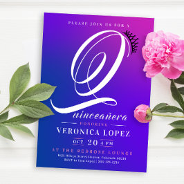 Trendy Tiara Pink Gradient 15. Quinceañera Party Einladung