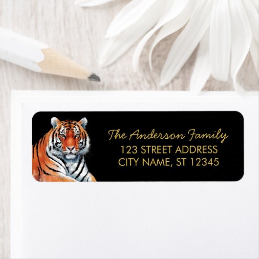 Trendy Tiger Rücksendeadresse Schwarz Gold (Insitu)
