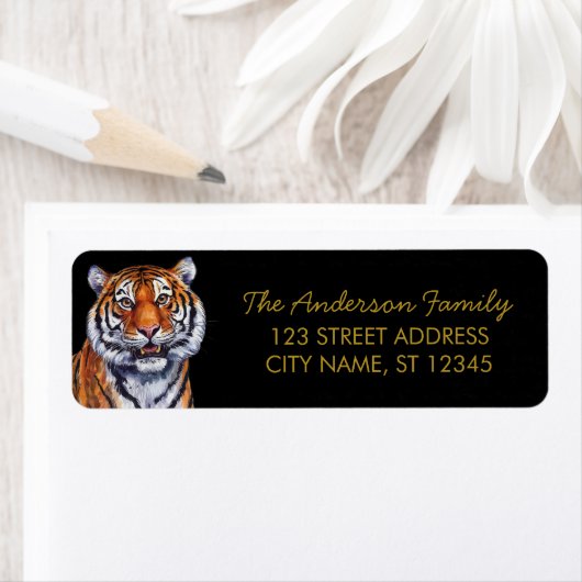 Trendy Tiger Rücksendeadresse Schwarz Gold (Insitu)