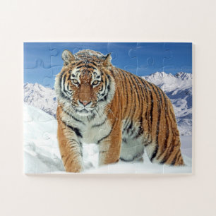 Trendy Tiger Snow Mountains Tierisches Foto Puzzle
