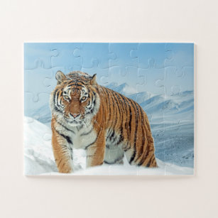 Trendy Tiger Snow Mountains Tierisches Foto Winter Puzzle