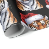 Trendy Tiger with Santa Hat Christmas Black  Geschenkpapier (Rolleneckpunkt)