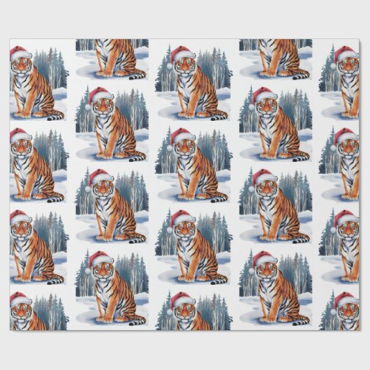 Trendy Tiger with Santa Hat Christmas Geschenkpapier (Flach)