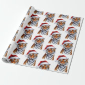 Trendy Tiger with Santa Hat Christmas Green        Geschenkpapier (Ungerollt)