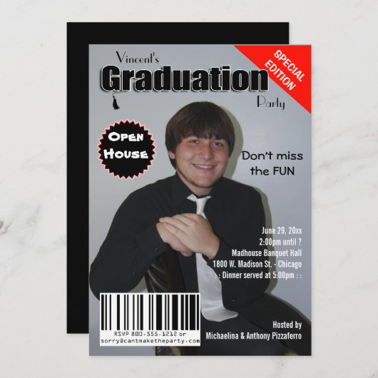 Trendy Titelseiten-Abschluss-Party laden ein Einladung (Vorne/Hinten)