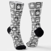 Trendy Travel Icons Black and White Pattern Socken (Gewinkelt)