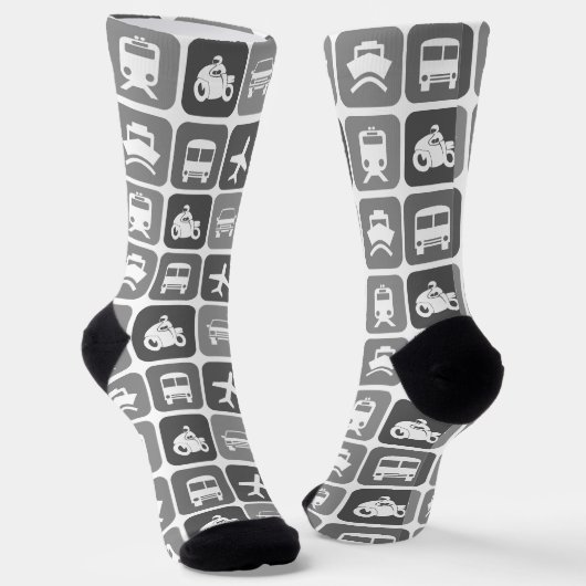 Trendy Travel Icons Black and White Pattern Socken (Gewinkelt)