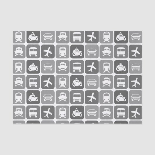 Trendy Travel Icons Schwarz und Weiß Muster Seidenpapier (Vorderseite)