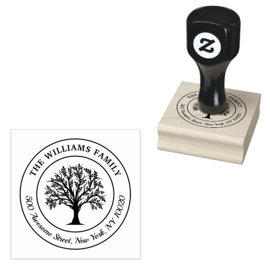 Trendy Tree Familienname Kurve Text Rücksendeadres Gummistempel (Stempel)