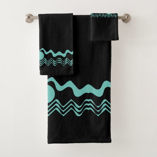 Trendy Tribal Geometric Turquoise and Black Badhandtuch Set (Insitu)
