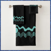 Trendy Tribal Geometric Turquoise and Black Badhandtuch Set