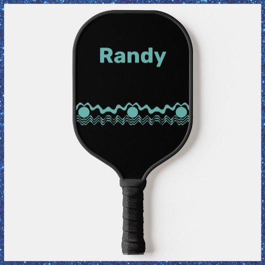 Trendy Tribal Geometric Turquoise and Black Pickleball Schläger