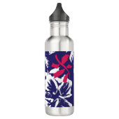 Trendy Tropical Abstract Blue Red Floral Pattern Edelstahlflasche (Links)