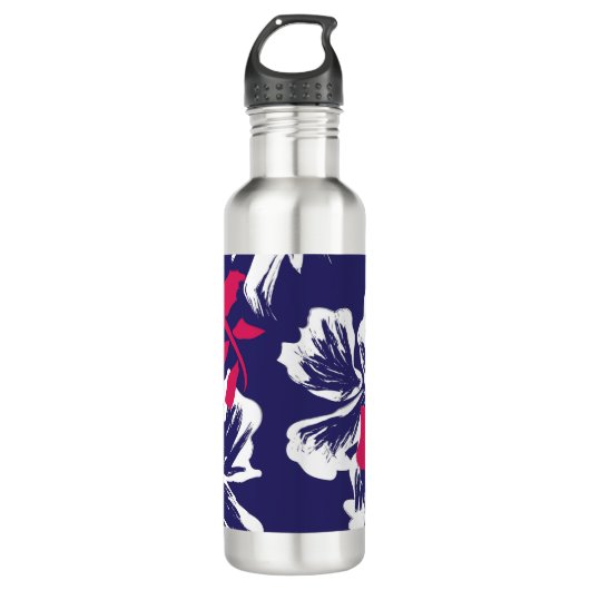 Trendy Tropical Abstract Blue Red Floral Pattern Edelstahlflasche (Vorderseite)