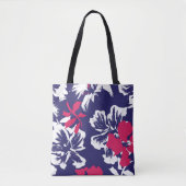 Trendy Tropical Abstract Blue Red Floral Pattern Tasche (Vorderseite)
