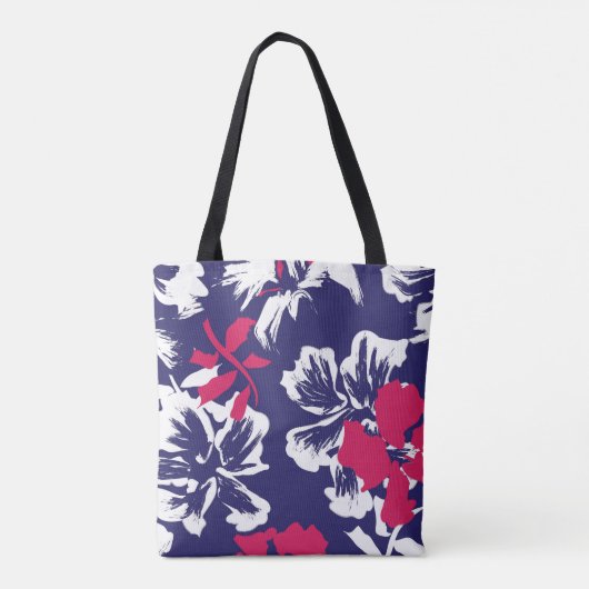 Trendy Tropical Abstract Blue Red Floral Pattern Tasche (Rückseite)