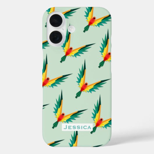 Trendy Tropical Bird Pattern Blau Personalisiert Case-Mate iPhone Hülle (Rückseite)