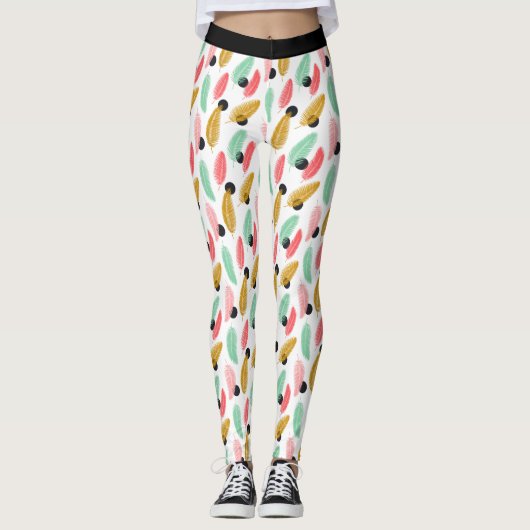 Trendy Tropical Blätter Muster Leggings (Vorderseite)