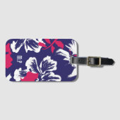 Trendy Tropical Blue Red Floral Pattern Monogram Gepäckanhänger (Vorderseite (Horizontal))