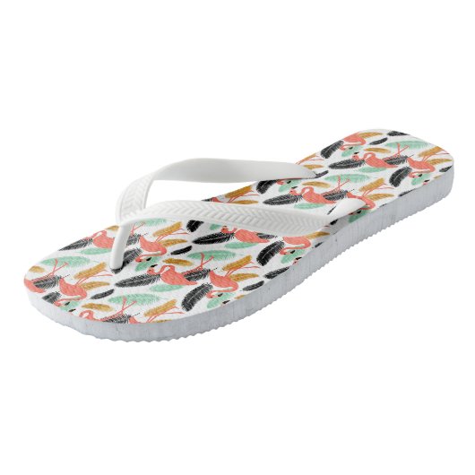 Trendy Tropical Flamingo Muster Flip Flops Badesandalen (Schrägansicht)