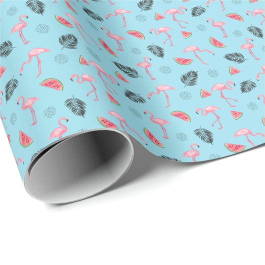 Trendy Tropical Flamingo & Watermelon Muster Geschenkpapier (Rolleneckpunkt)