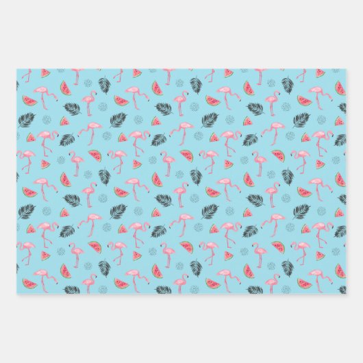 Trendy Tropical Flamingo & Watermelon Muster Geschenkpapier Set (Vorderseite 2)