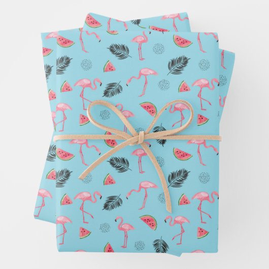 Trendy Tropical Flamingo & Watermelon Muster Geschenkpapier Set (Beispiel)