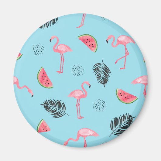 Trendy Tropical Flamingo & Watermelon Muster Magnet (Vorne)