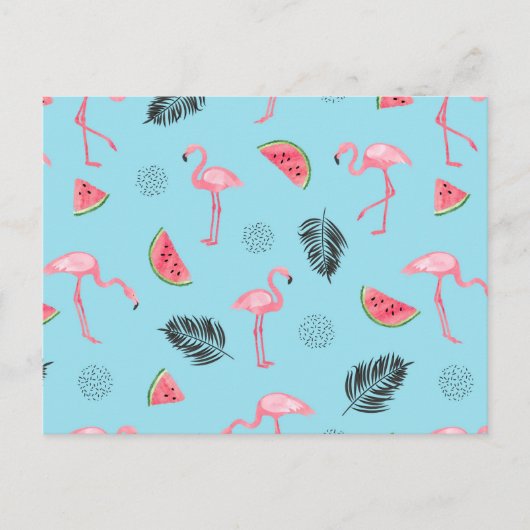Trendy Tropical Flamingo & Watermelon Muster Postkarte (Vorderseite)