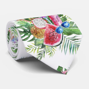 Trendy Tropical Floral Frucht Getränke Monogram Krawatte