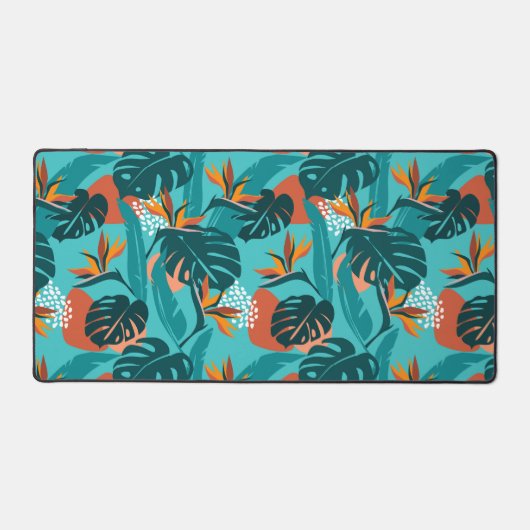 Trendy tropical flowers palm leaves modern pattern schreibtischunterlage (Vorderseite)