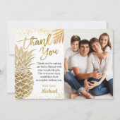 Trendy Tropical Gold Ananas Summer Party Foto Dankeskarte (Vorderseite)